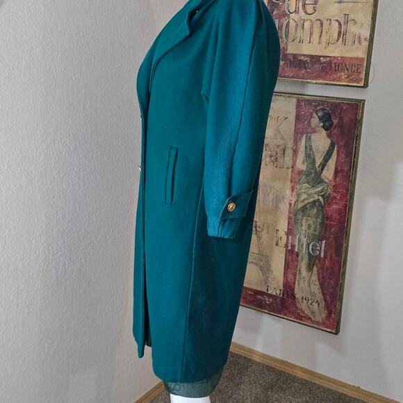 Vintage Teal Double Breasted Wool Pea Coat by Fortmann with Andover Fabric sz M - Picture 3 of 8